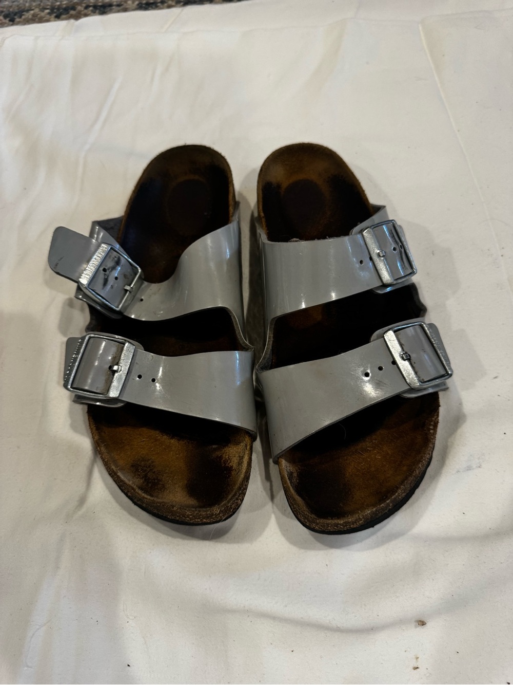 Birkenstock Women's Double-Buckle Sandals in Light Gray Patent